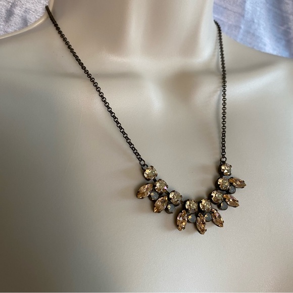 Peach and bronze iridescent rhinestone necklace GUC, wearable length 18-22” - Picture 2 of 6